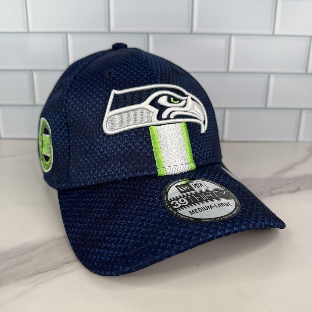 Seattle Seahawks Hat Cap Fitted Mens Medium Large Blue M/L NFL 39THIRTY New Era
